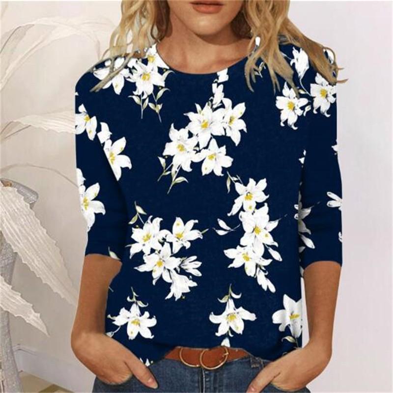 Spring and Autumn Round Neck Butterfly Flower Pattern 3D Printed Top Fashionable Casual Long Sleeved Women's T-shirts