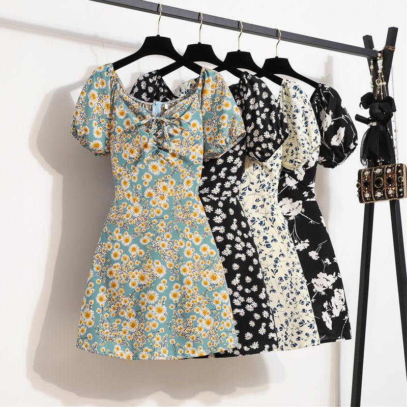 Abiti casual a vita alta con scollo a V a maniche corte con stampa floreale primavera estate moda donna