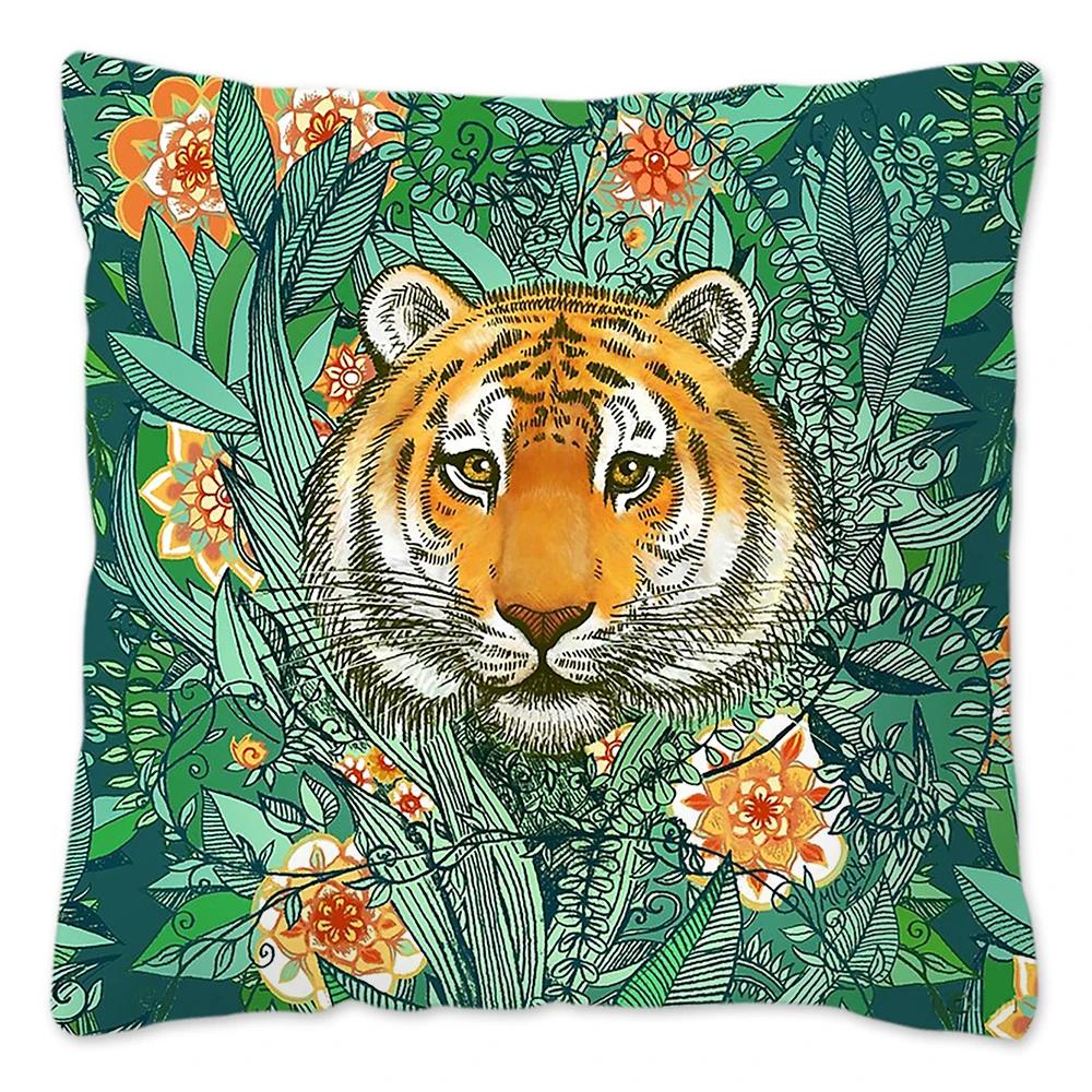 2024 Kissenbezug mit Tigerkopf-Druck 45x45cm Kissen Dekorativ Tiere Tiger Kissenbezug Heimdekor Kissenbezug für Sofa