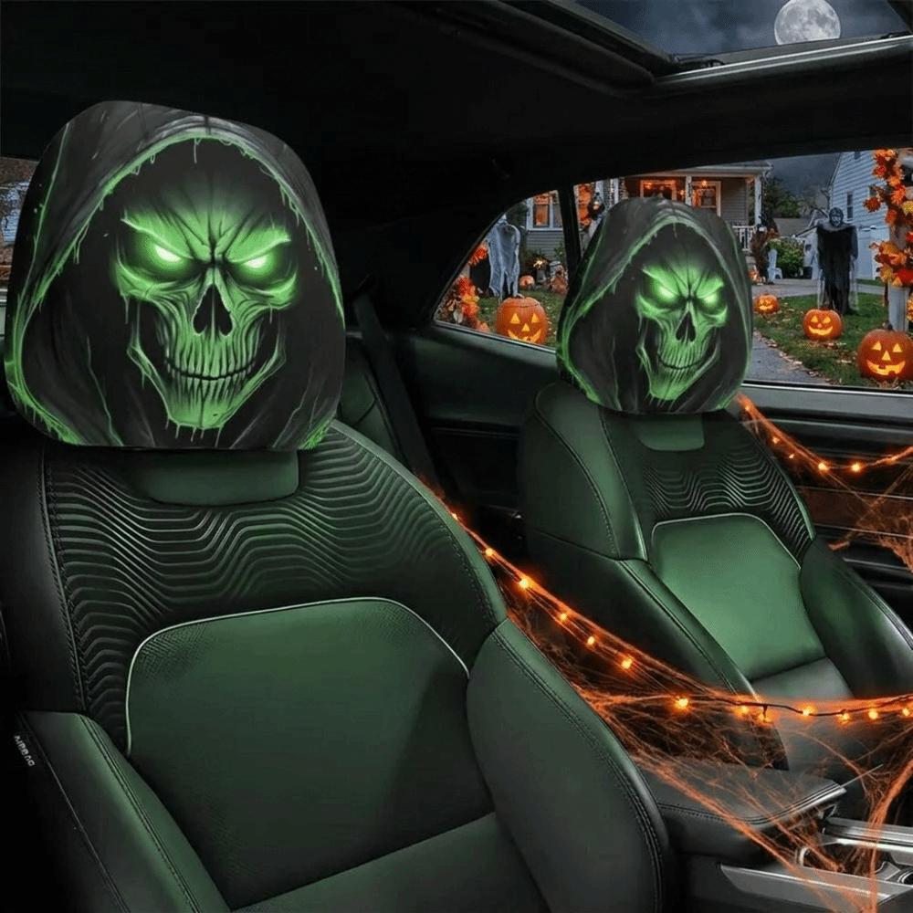 2PCS Scary Face Print Seat Headrest Protectors Auto Interior Decoration Cover Decoration