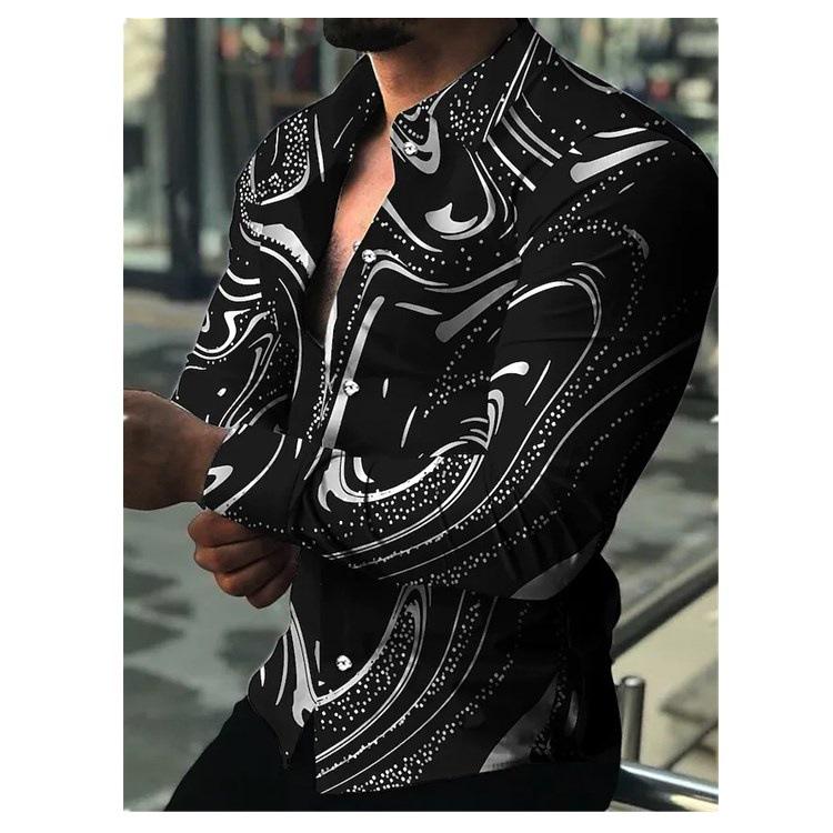 

5XL повседневный кардиган, топы на пуговицах, мужская праздничная модная рубашка с длинным рукавом с принтом, большие размеры XXXL чёрный