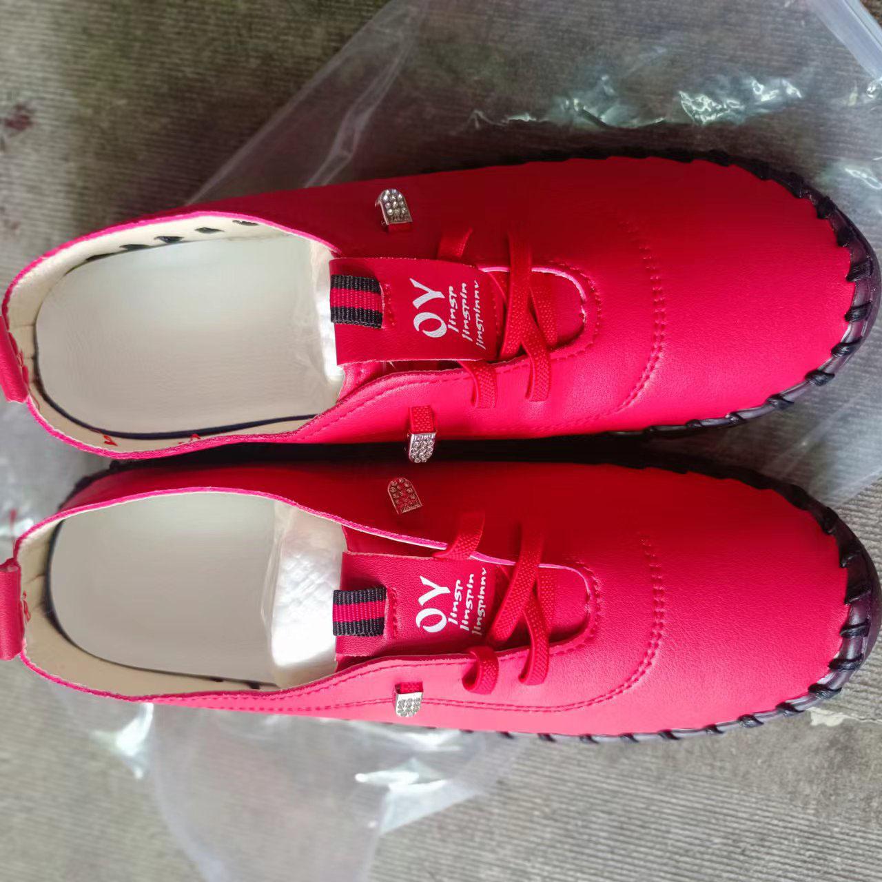 Кроссовки женская обувь лоферы кожаные повседневные удобные туфли для мам на плоской подошве со шнуровкой 35 красный 2198₽