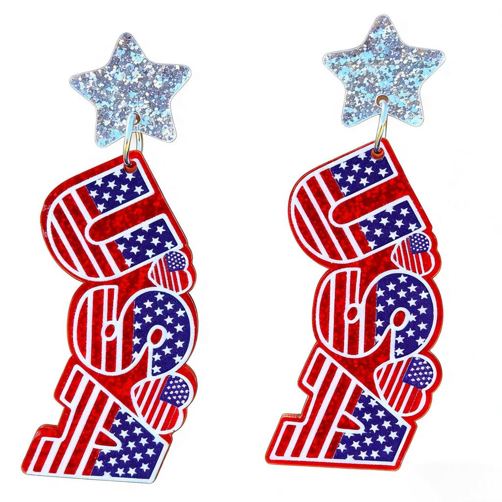 Independence Day Acrylic Earrings - Patriotic Studs for Freedom Day Celebration