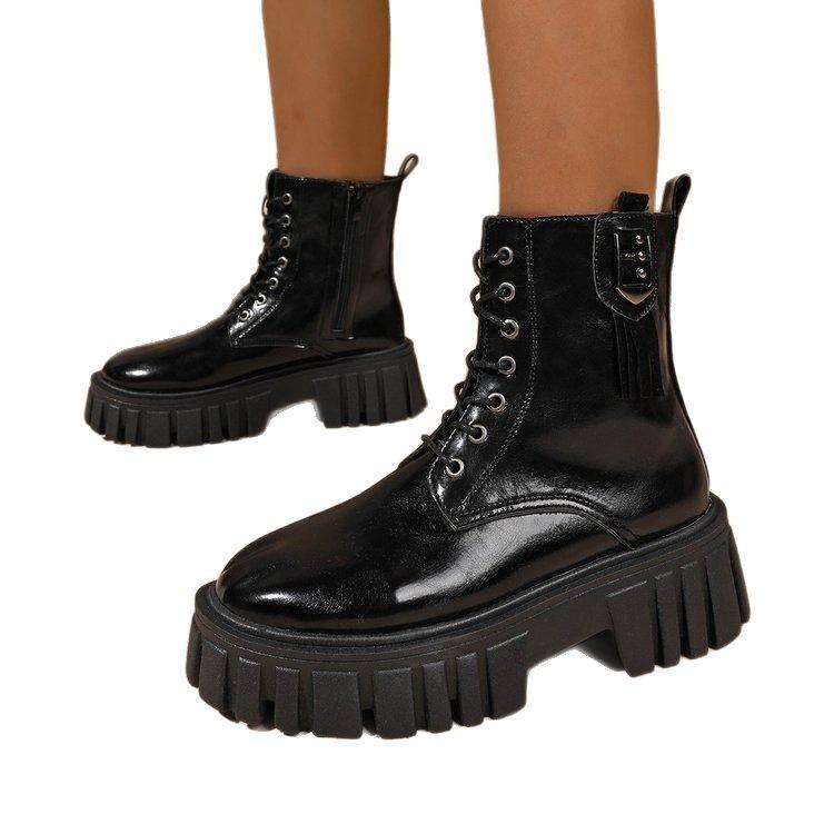 Short Martin Boots Women's Autumn and Winter 2025 New Korean Version Fashion Medium Tube Women's Shoes Platform-soled Lace-up Side Zipper Women's Boot