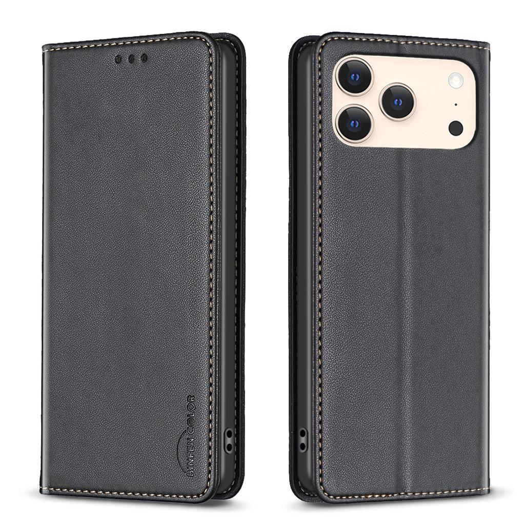For iPhone 17 Pro Leather Case BINFEN COLOR BF18 Phone Stand Cover with Card Slots