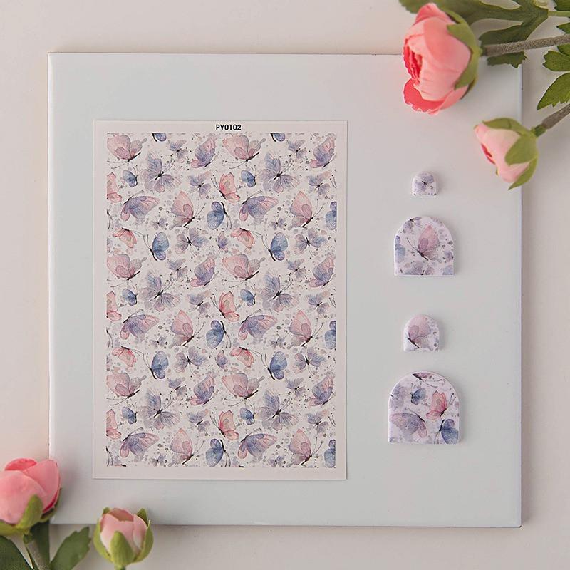 Butterfly Painted Pattern Polymer Clay Watercolor Transfer Paper Water-soluble Disposable Sticker Earring Jewelry Pottery Making