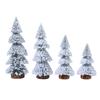4 Pieces Miniature Christmas Tree Flocking Artificial Pines with Wood Stands for Table Decoration Desktop Ornament
