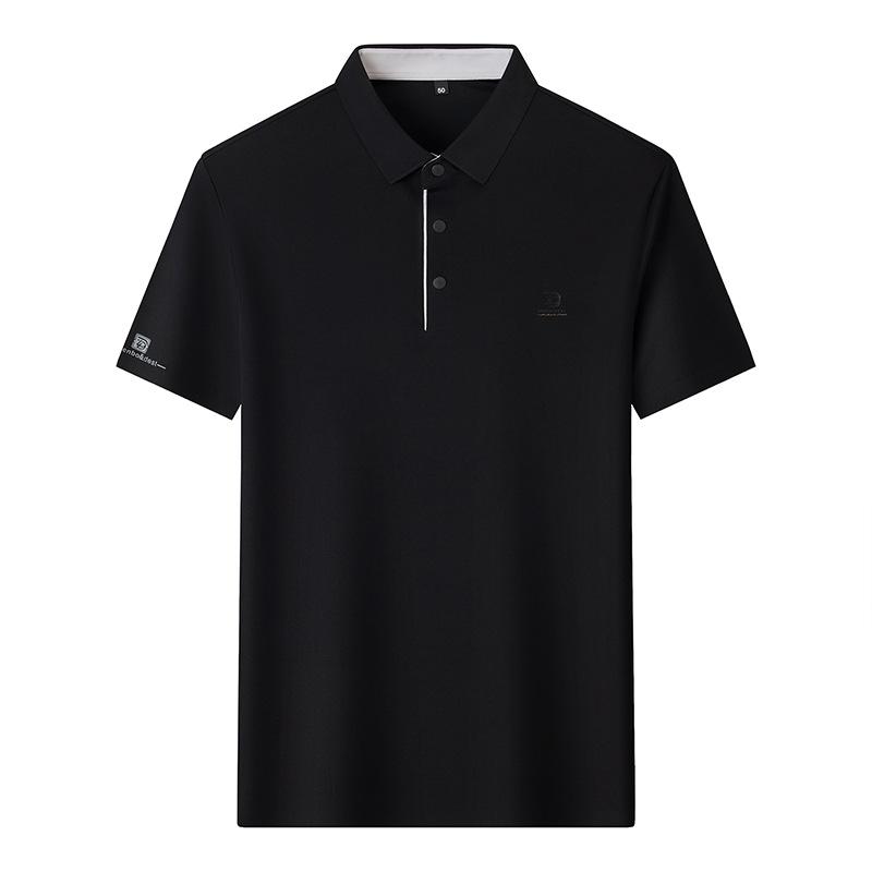 Mulberry Silk Short-Sleeved T-Shirt Men'S Lapel Solid Color Medium Loose Silk Polo Shirt On Clothes