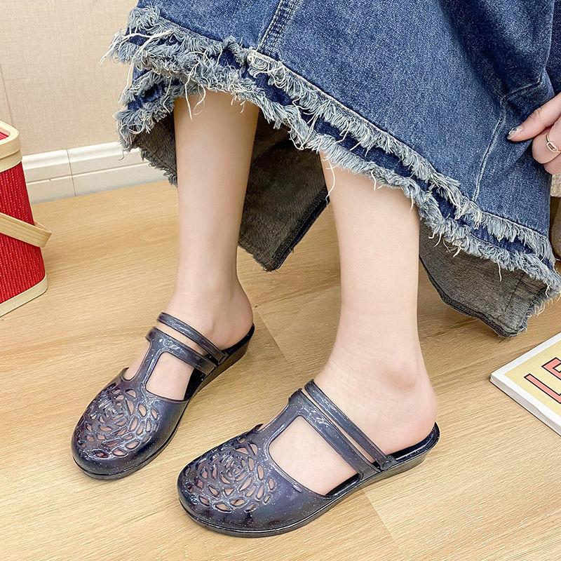 Crystal Sandals for Women's Outdoor Wear Summer New Style Anti Slip Hollow Breathable Half Slippers