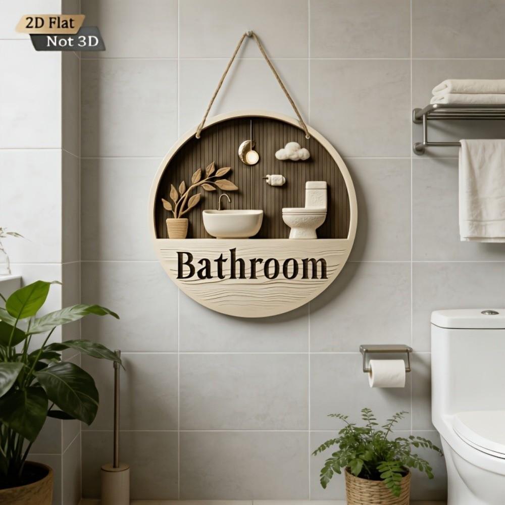 Ornament Bathroom Sign Plate 2D Flat Circle Decorative Plaque  Group Living Area