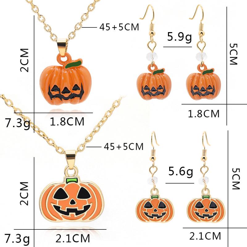 Halloween Ghost Witch Hat Pumpkin Earrings Enamel Necklace Set Drop Oil Process Cartoon Jewelry Festival Gift Accessory
