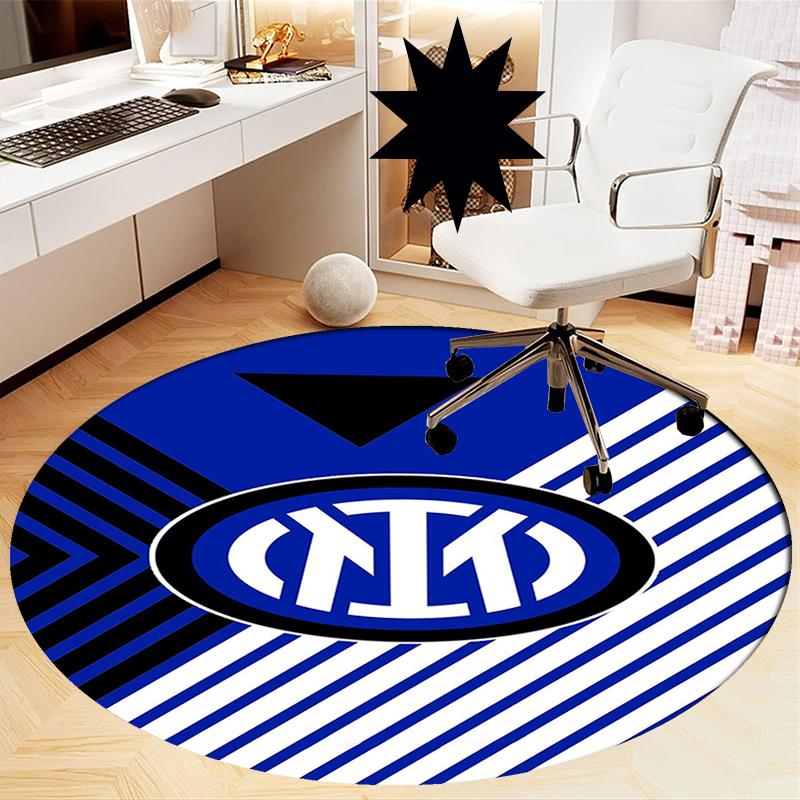 Tappeto Rotondo Stampato Inter Milan Tappeto per Sedia Tappeto per Area Tappeto per Ingresso Zerbini, per Sedia da Ufficio Soggiorno Camera da Letto Cucina.