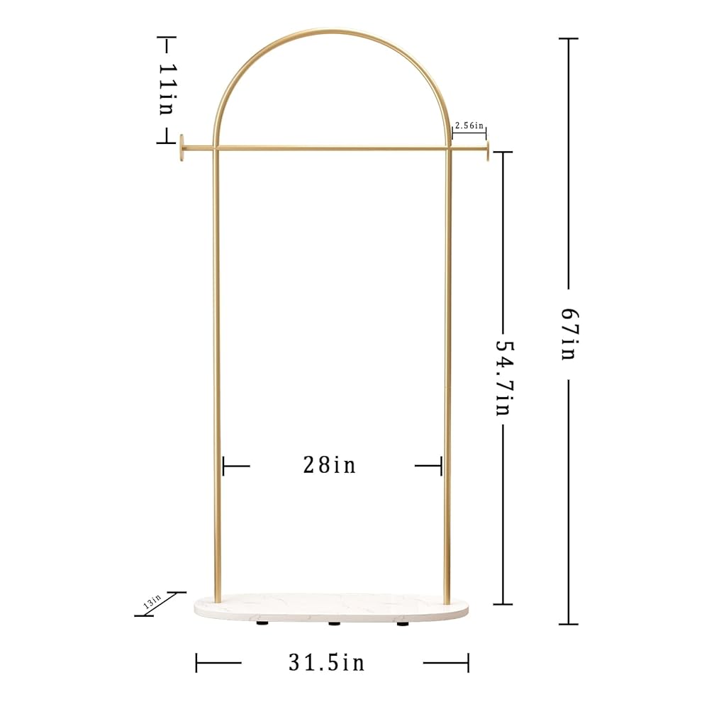 Gold Clothing Rack, Modern Clothes Ra With Shelf, Heavy Duty Freestanding Coat Rack, Metal Coat Hanger Stand With Hooks For