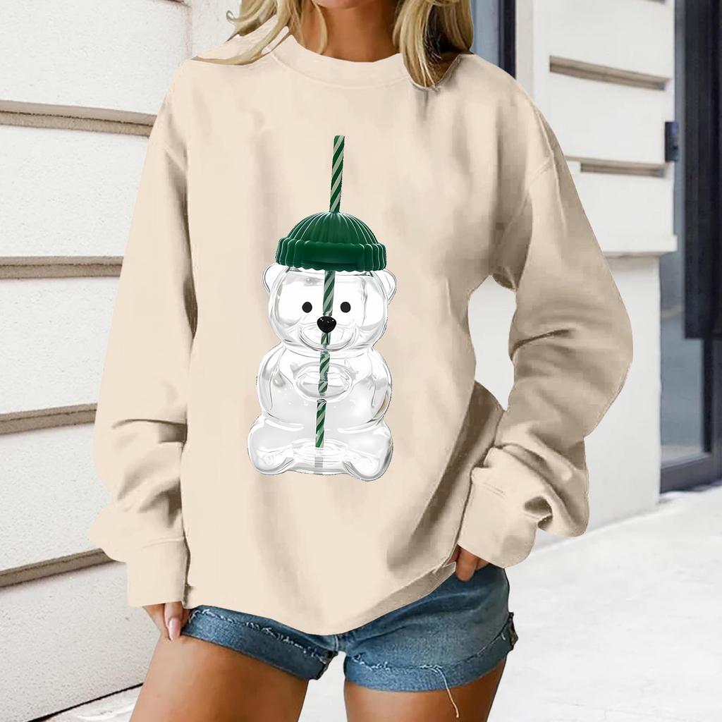 Damen Locker Bequem Lässig Modisch Charakterdruck Rundhals Langarm Sweatshirt