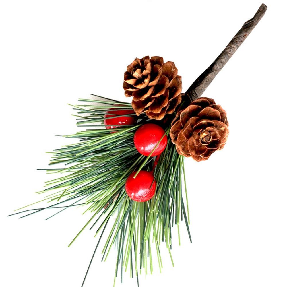 Christmas Pine Picks Artificial Red Berries Branches with Pinecone Stem for DIY Wreath  Navidad Party Decor Supplies