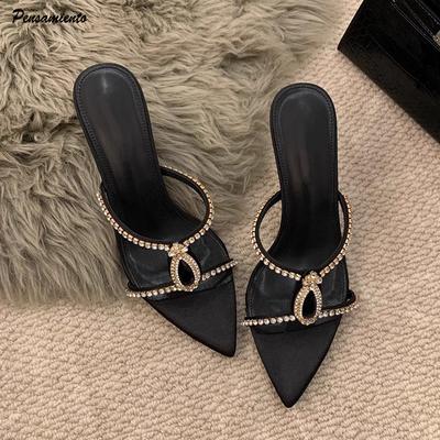 Strasssteine Edelsteine Damen Hausschuhe Sandalen Elegant Spitze Stiletto Hohe Absätze Mules Slides Sommerschuhe Party