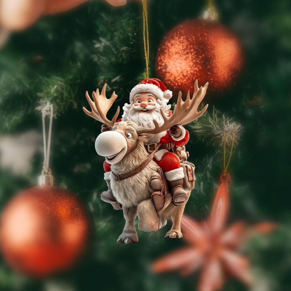 8Pcs Bicycle Santa Claus Xmas Tree Pendant 2D Flat Wooden Ornament Set Christmas Decorations