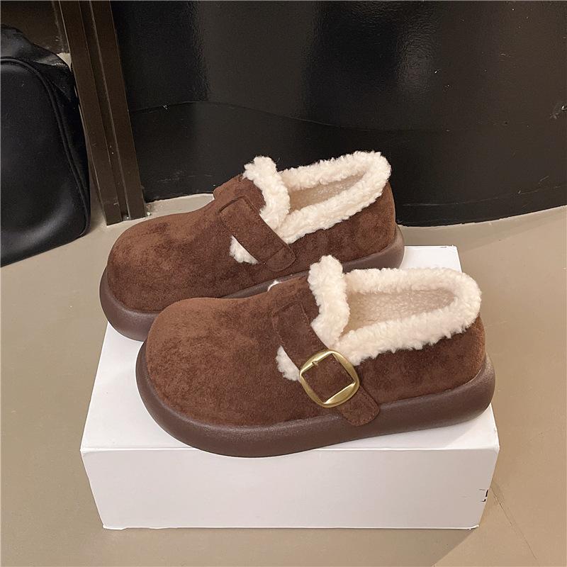 

Японские туфли для мягкой девушки, пушистые туфли для женщин на зиму, бархатные туфли Doudou, литературные ретро теплые хлопковые туфли с пряжкой на одном ремешке в стиле колледжа 40 темно-коричневого