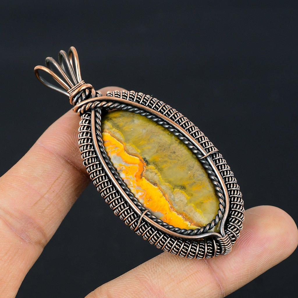 Bumblebee Jasper Pendant, 999 Copper Wire Wrapped Gemstone Jewelry, Handmade Pendant, For Mother Day