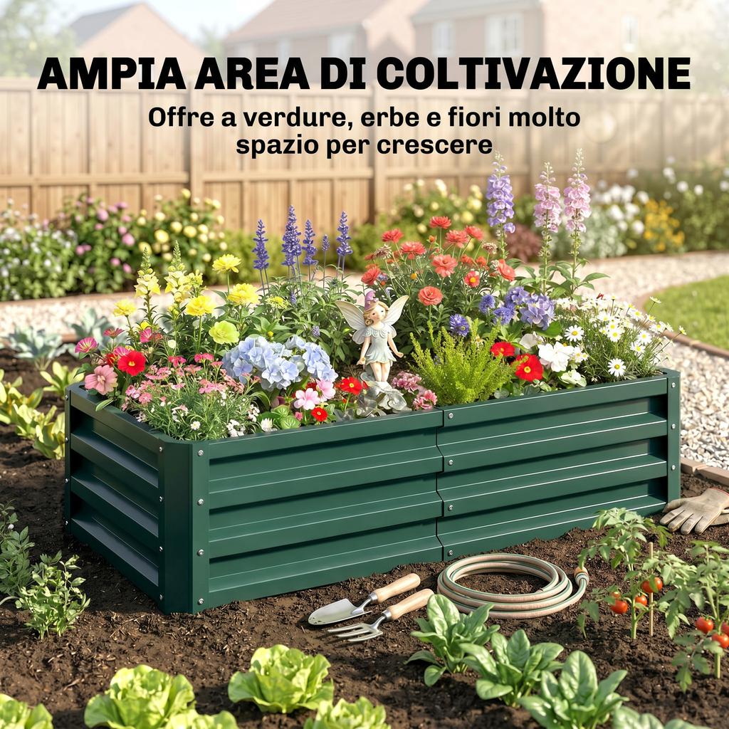 Open-Bottom Raised Vegetable Garden Bed with Lining. Made of Galvanized Steel. 120x60x30.5cm. Green