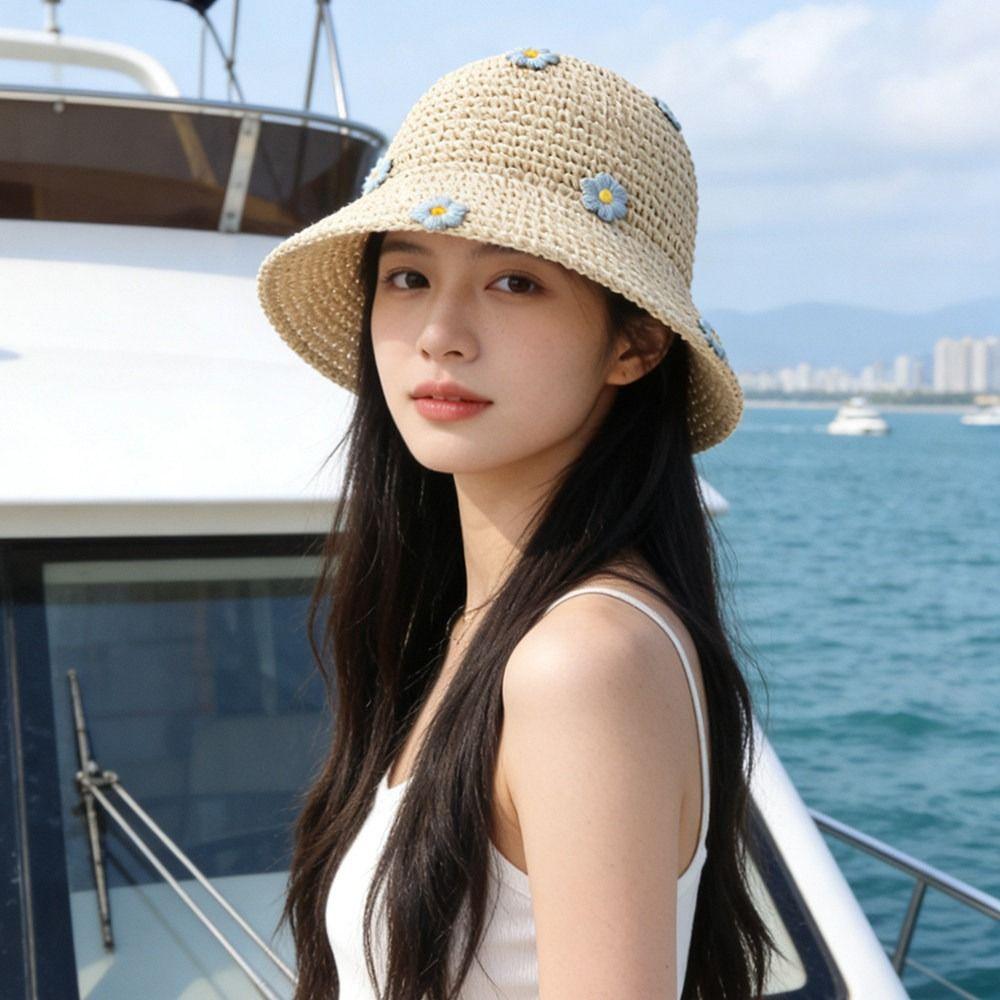 Foldable Woman's Straw Hat Elegant Sunscreen Cap Casual Lace Brim Sunshade Cap  Outdoor