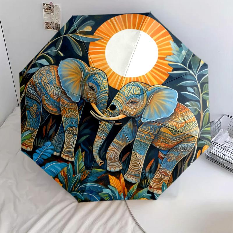 Animals In the Grass Pattern, Automatic Folding Umbrella, Portable and Foldable Design, 8 Ribs, a Christmas or Birthday Gift.