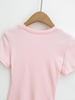 Retro Solid Color Slim Fit Crop Top with Round Neck & Short Sleeves