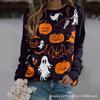 New Halloween Ladies Sweater 3D Digital Printing Pumpkin Bat Dark Pattern Crew Neck Long Sleeve Top