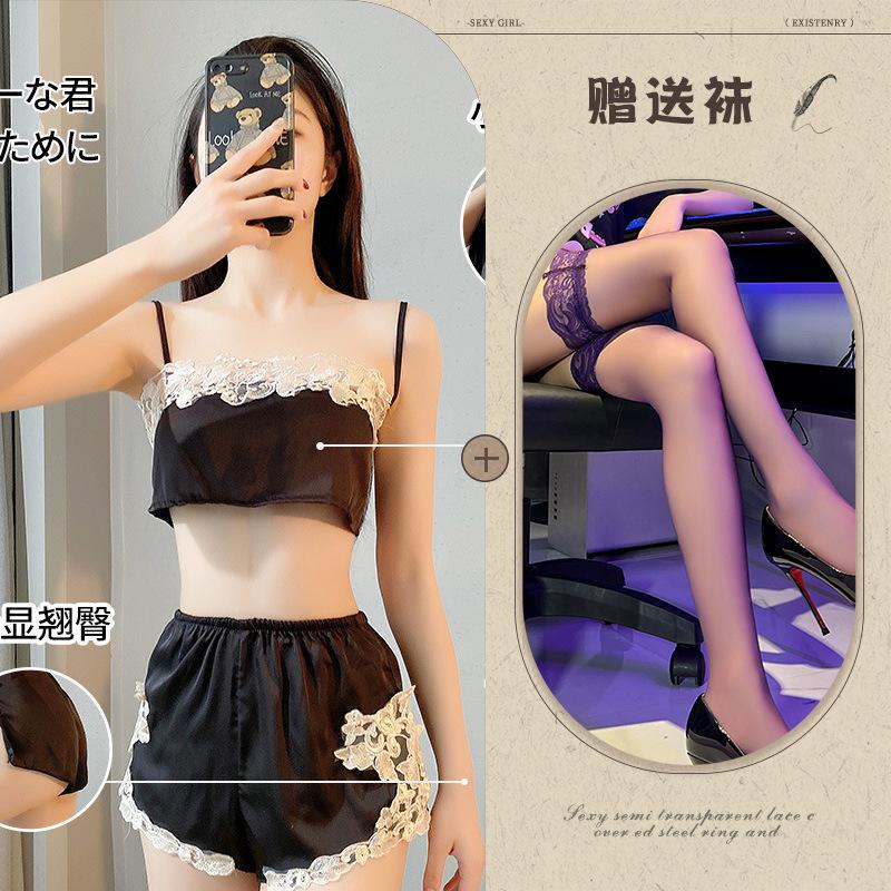 New sexy underwear, sexy lace, breathable suspenders, split pajamas, ice silk two-piece tube top.