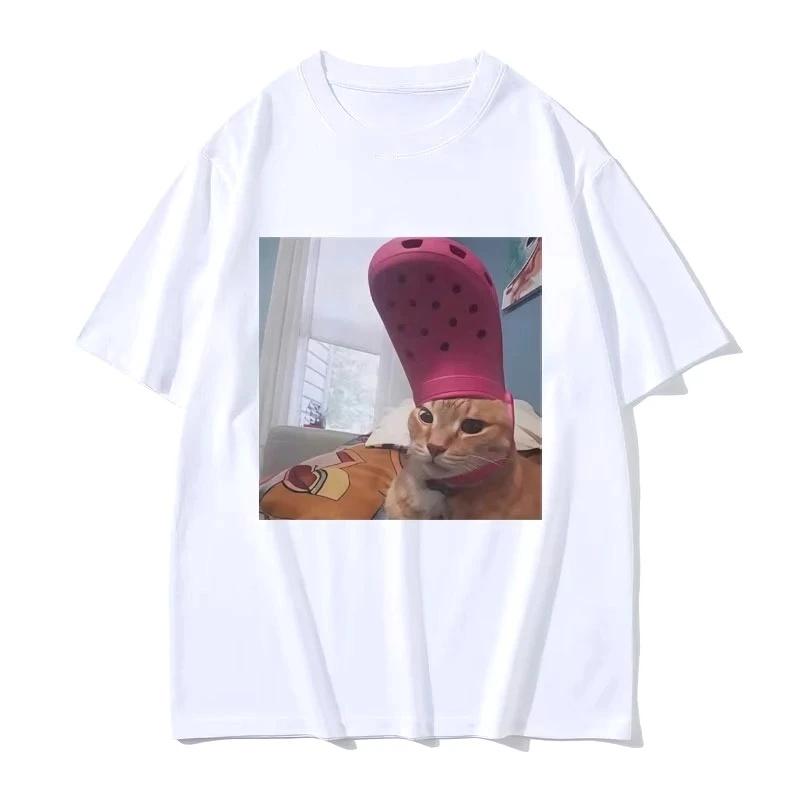 Sommer Neuestes Design Lustiger Katzenaufdruck Reines Baumwoll-T-Shirt Atmungsaktiv Bequem Modisch Trendiges Partner-Outfit Streetwear