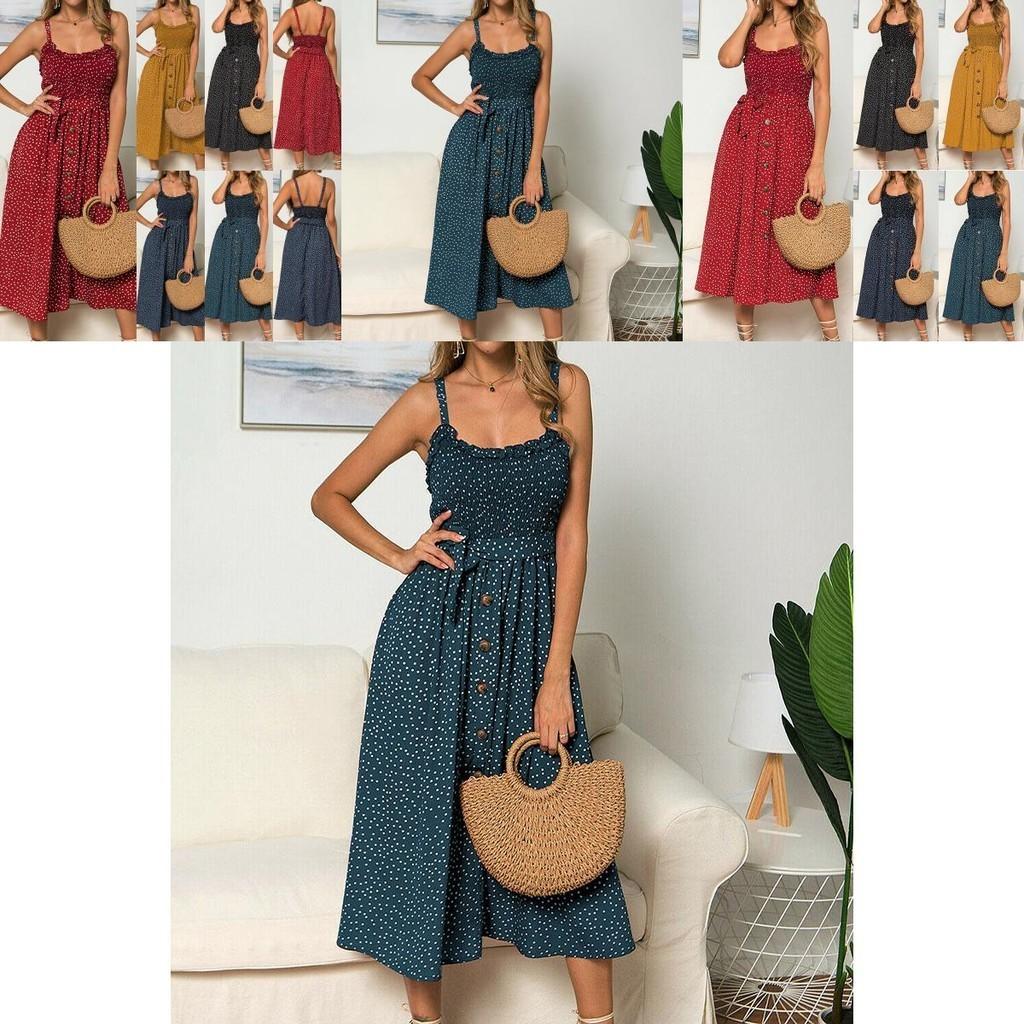 Polka Dot Print Princess Dress With Ruffle Trim Spaghetti Straps