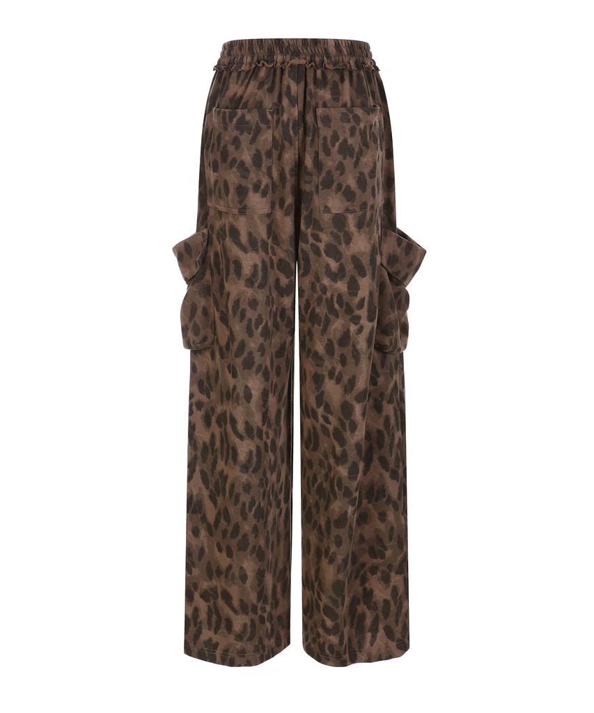 LALAFOX Leopard Print Wide Sweat Pants Brown Bq4Cp001