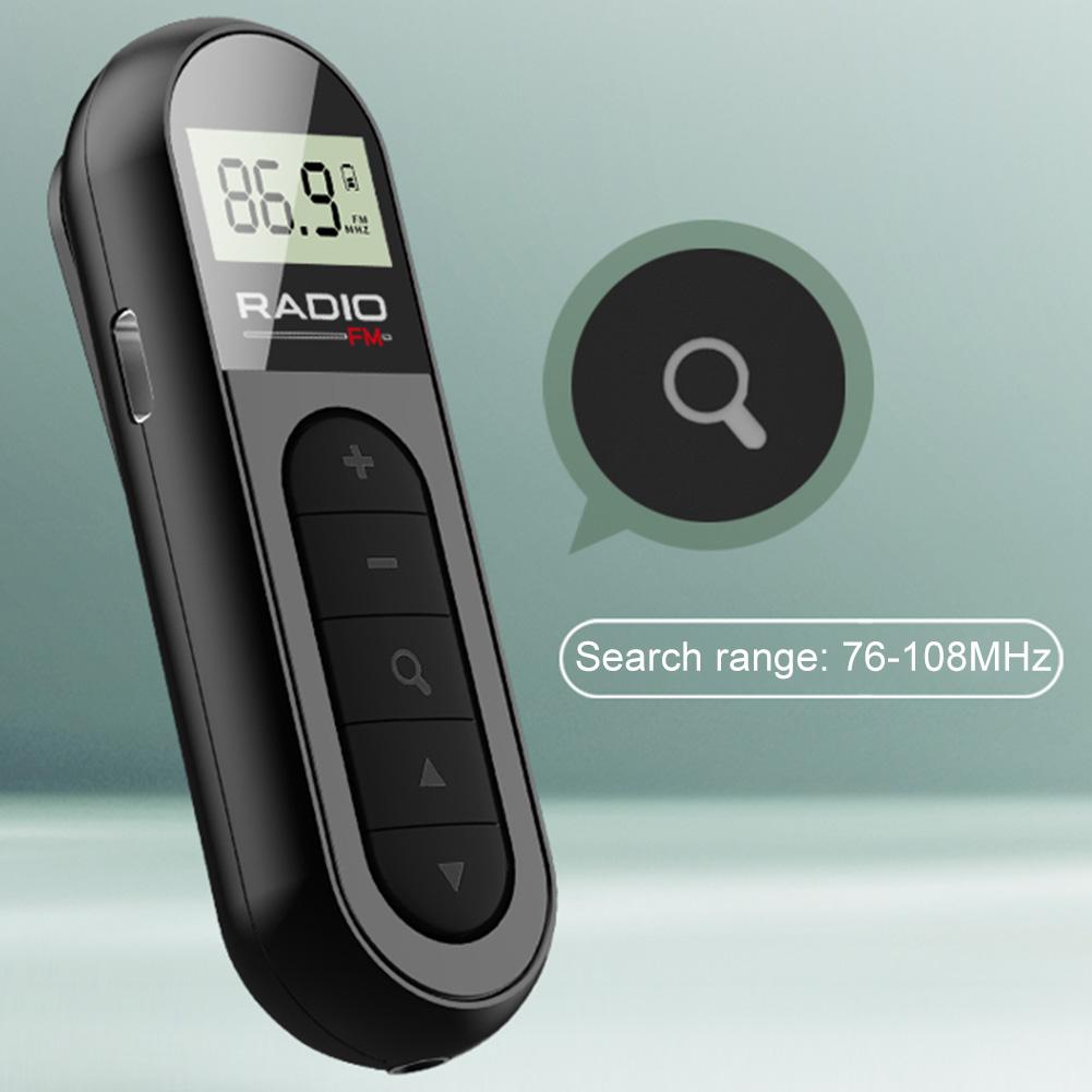 Clip Small Radio with Backlight LCD Display Mini Pocket FM Radio 76-108MHZ Walkman Radio 3.5mm Headphone Jack for Meeting Sports