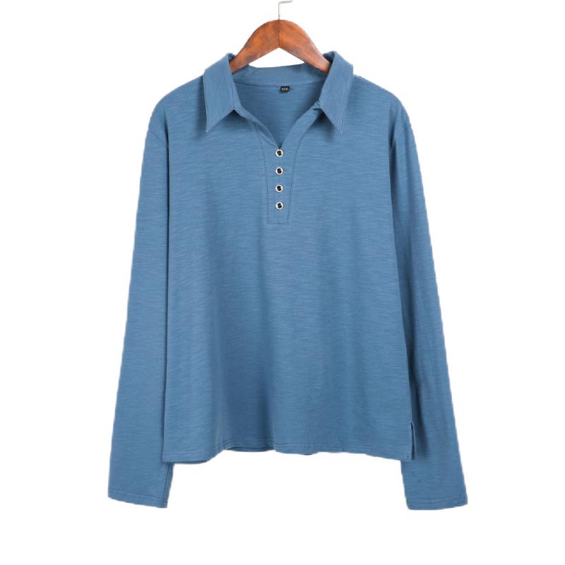 Koreansk mote kvinner bluse våren langermet Blusas Lapel skjorte knapp kvinnelige kontor topper