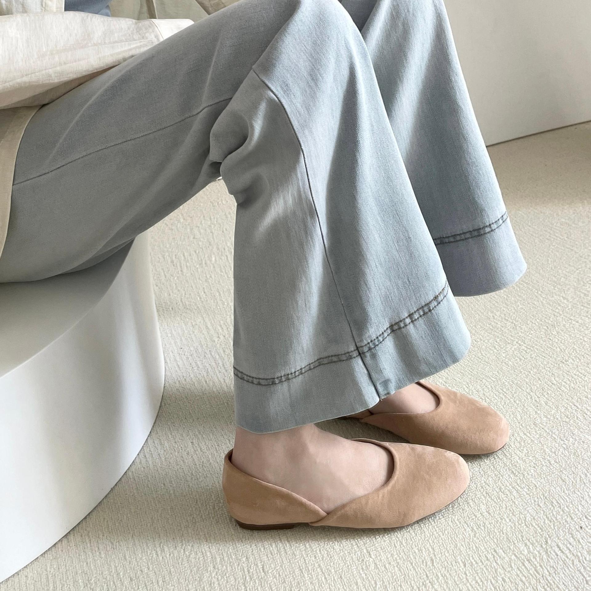 

Flat bottom suede round head shallow mouth casual single shoes women s spring and summer comfortable soft low commuting one pedal Mary Jane Doudou s 40 абрикосовый