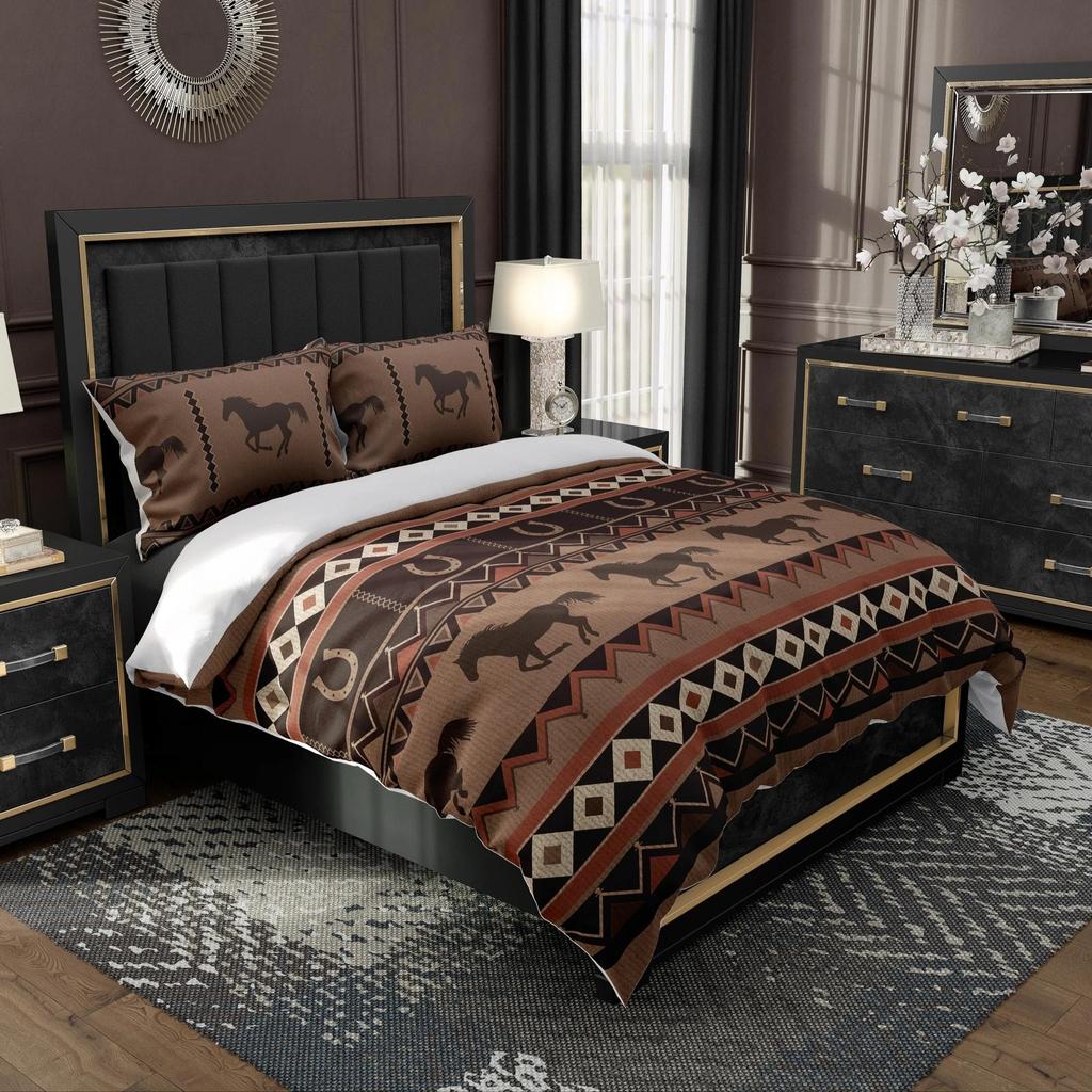 Western Country Wind Horse Printing Three-piece Quilt Cover Sheet Bedding Home Textiles
