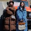 Winter Down Coat Zipper Hooded Solid Color Midi Length Cardigan Keep Warm