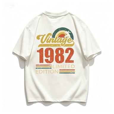 Vintage 1982 Sunset Palm Tree Retro Print Unisex Cotton T Shirt Birthday Gift Casual Loose Short Sleeve Graphic Tee