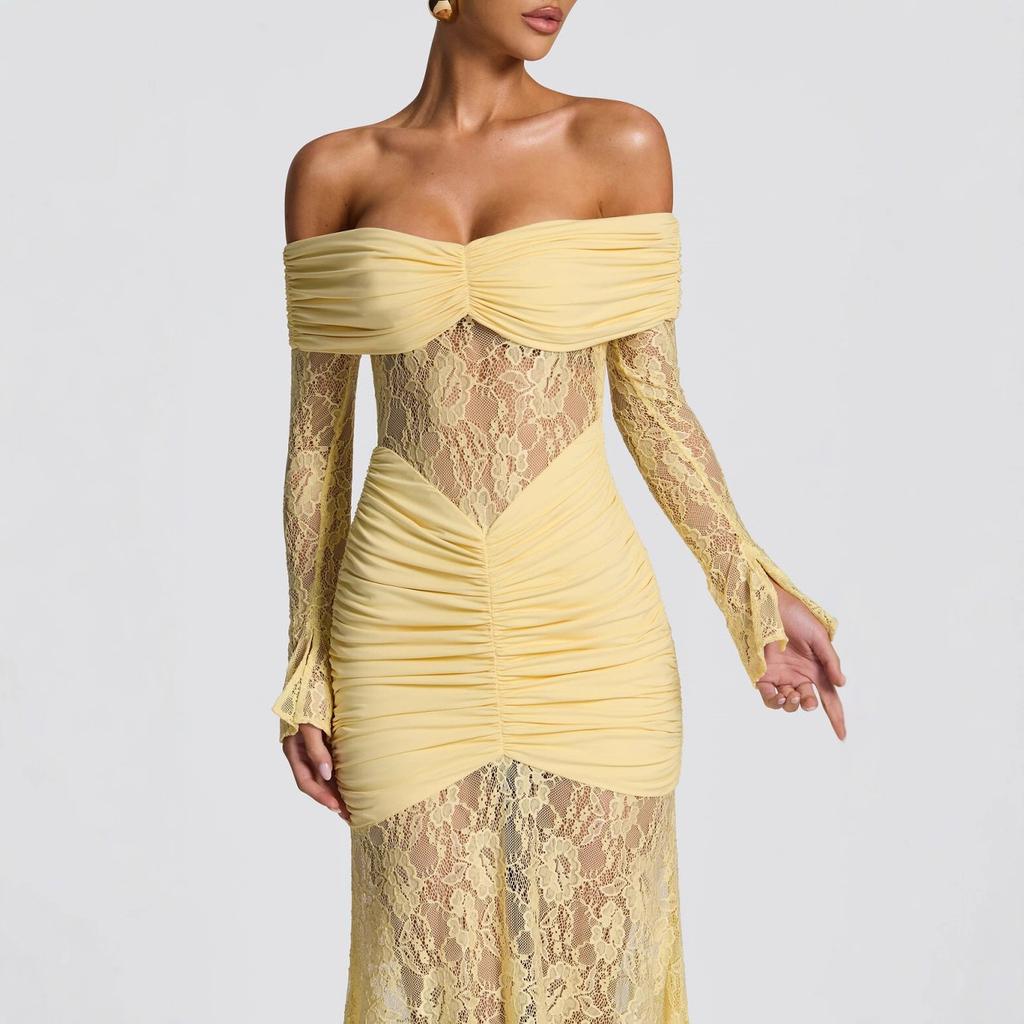 European and American autumn temperament perspective lace long fashionable and sexy sleeveless backless slim dress batch