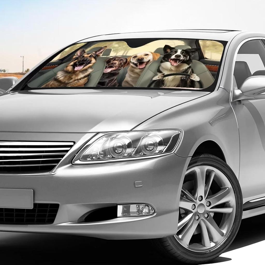 Talayituse Funny Family Dogs Print Windshield Sunshade for Car SUV Truck Foldable Uv Ray Reflector Front Window Sun Shade Visor Shield Cover