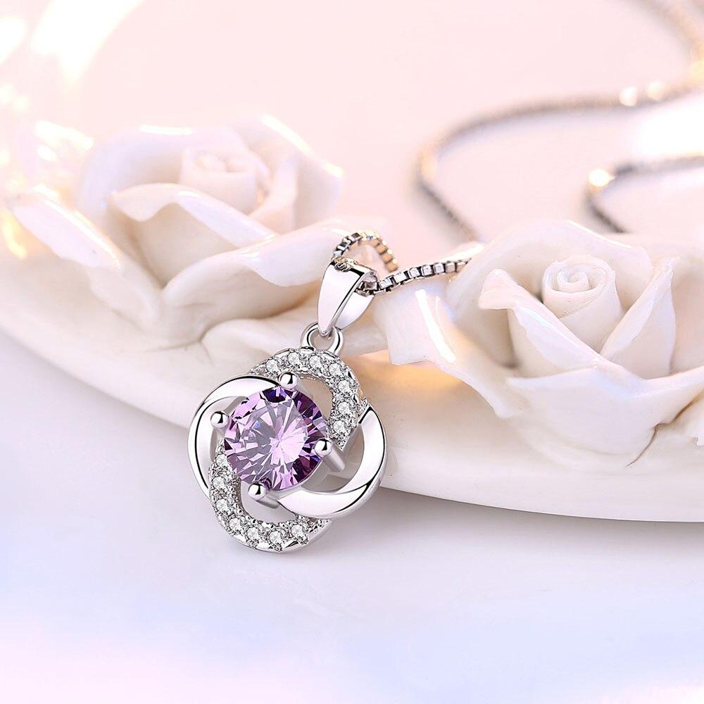 New 925 Sterling Silver Women Necklaces Fashion Lucky Clover Pendant High Quality Zircon Clavicle Chain Jewelry Length 45cm