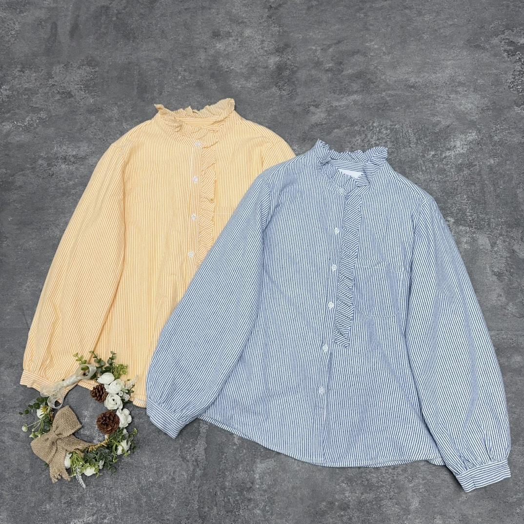 

Johnature Зимняя японская рубашка в полоску с воротником-грибком и бархатом, женская свободная зимняя хлопковая кофточка с длинным рукавом, утолщенные топы One Size жёлтый