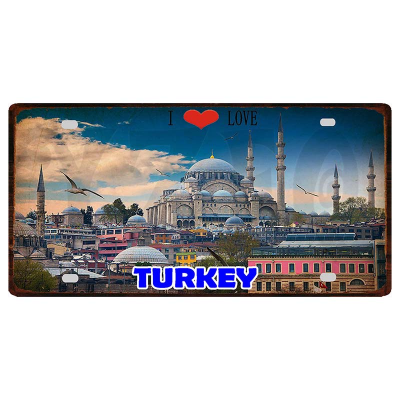 YZFQ Istanbul Turecko Cestování Město Kovový Značka Plakátová Deska Pro Zeď Restaurace Bar Řemesla Domácí Dekorace 30X15CM DC-1612A