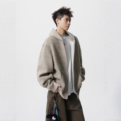 Proužkovaný svetr kardigan Pánský Podzimní High Street Párová Mikina Sportovní bunda Líný styl Ležérní bunda