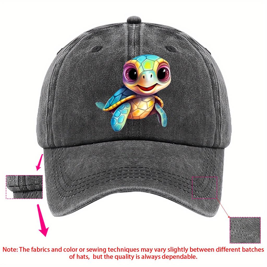 Colorful Cartoon Turtle Print Baseball Cap Unisex Casual Adjustable Polyester Summer Hat