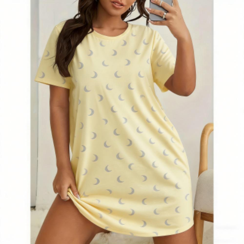 3D Print For Women Short Sleeve Sleepwear Dresses Loose Casual Fit Tee Nightwear Home Clothes Nightie Loungewear Dresses