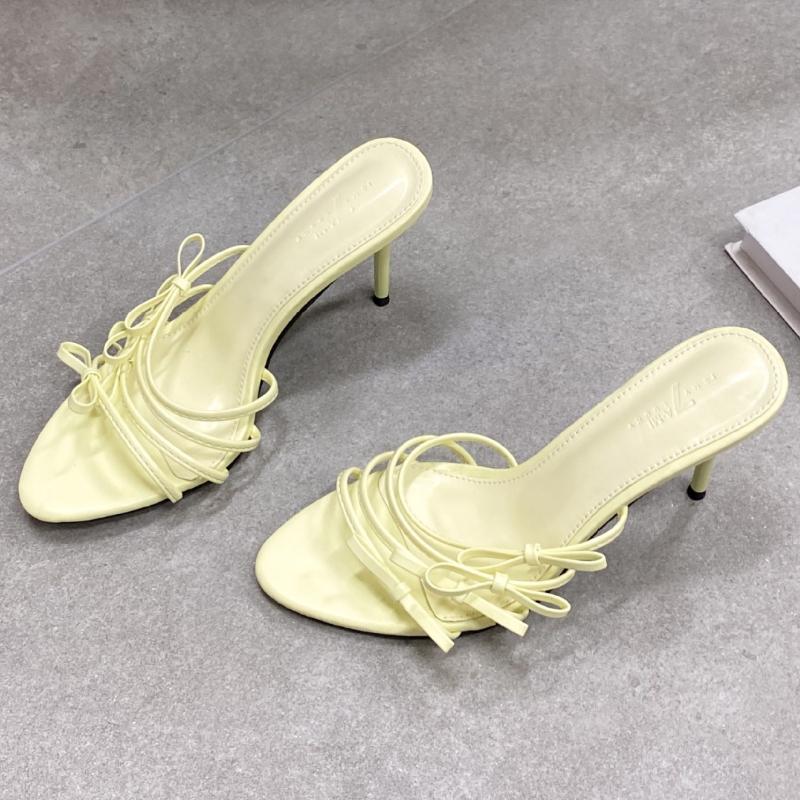 

Fashion Elegant Narrow Band Bow Slippers Women Fashion Pointed Toe Thin Heel Slide Sandals Sexy Open Toe Dress Shoes Sandalias De Mujer 40 жёлтый