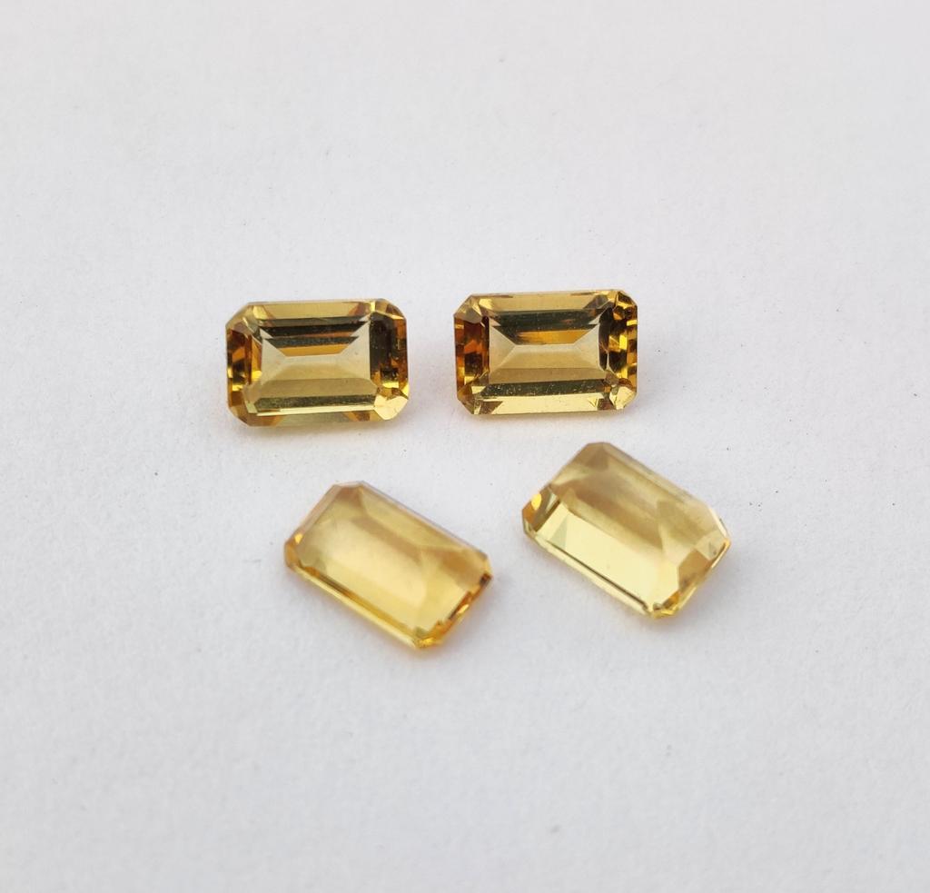 4 Pieces Lot, Natural Faceted Emerald Cut Citrine Loose Gemstone For Jewelry Making, 3.50 Carat, 7x5 MM Size Lot.