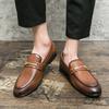 Schwarze Lederschuhe Britischer Stil Nachtclub Friseur Lässige Lederschuhe ohne Schnürsenkel Große Größe Lederschuhe ins