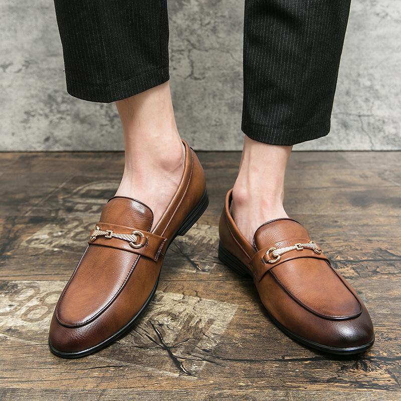 

Black leather shoes British style nightclub hairstylist casual leather shoes without laces large size leather shoes ins 47 leather shoe size guide: see details